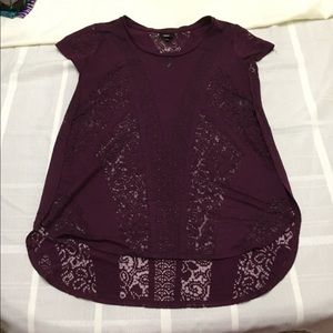 women's M lace look shirt slit opens on sides